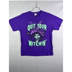 Happy Halloween Quit Your Witchin Graphic Tee Purple Mens Large Witch T-Shirt